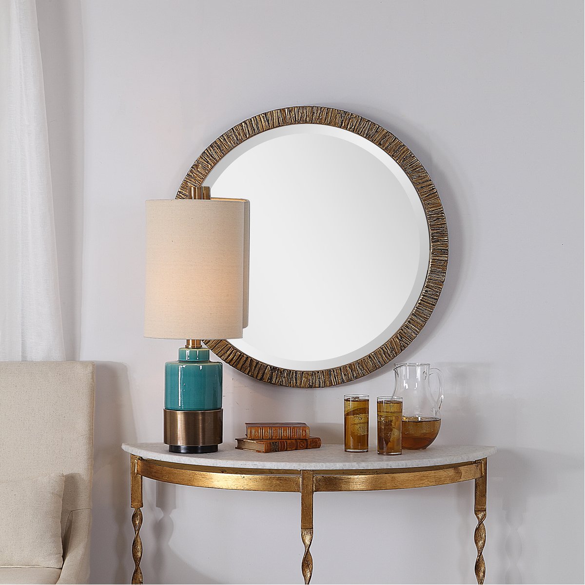 Uttermost Wayde Gold Bark Round Mirror