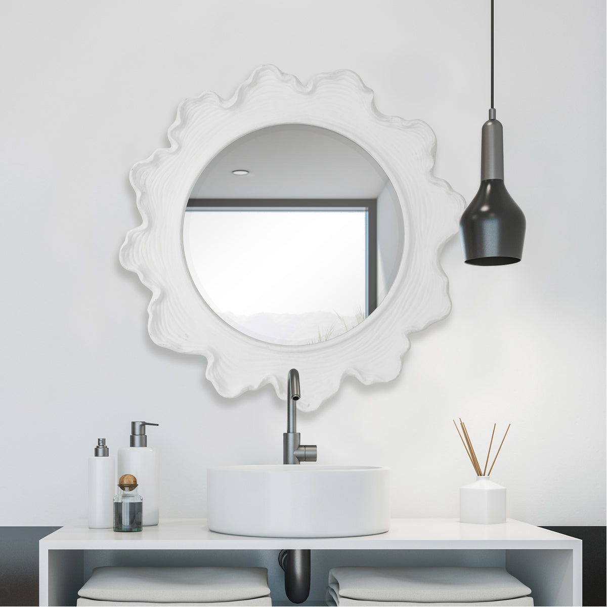 Uttermost Sea Coral White Round Mirror