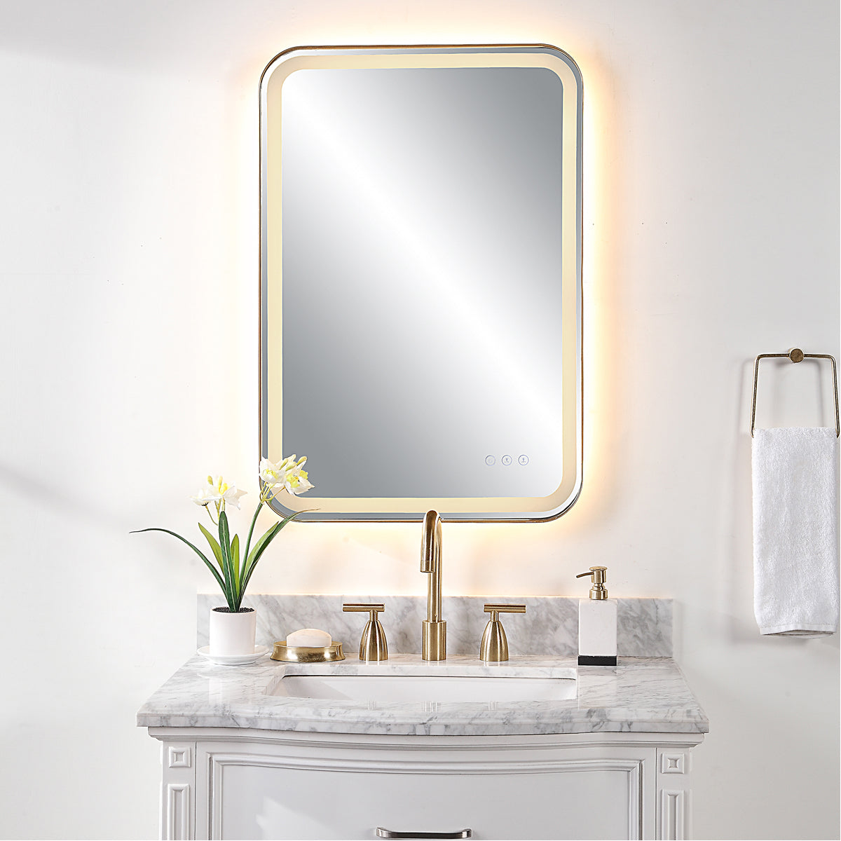 Uttermost Crofton Lighted Brass Vanity Mirror