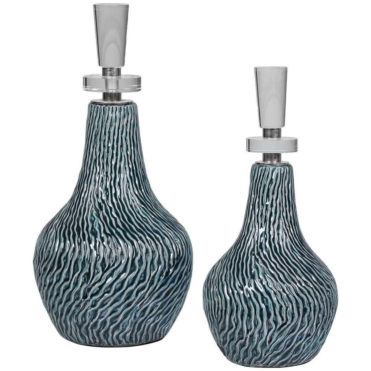 Uttermost Almera Dark Teal Bottles, 2-Piece Set