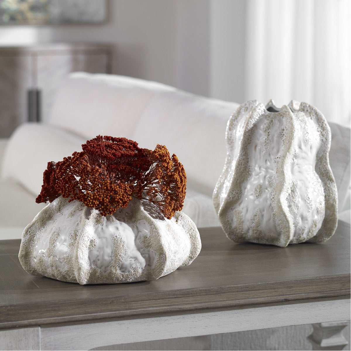 Uttermost Urchin Textured Ivory Vases, 2-Piece Set