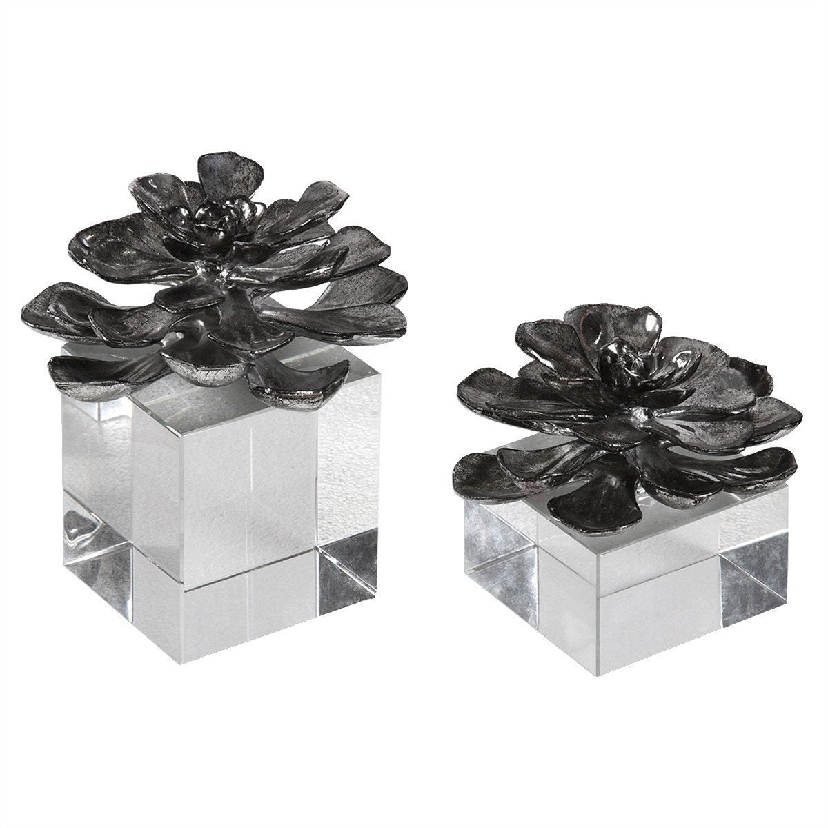 Uttermost Indian Lotus Metallic Silver Flowers, 2-Piece Set