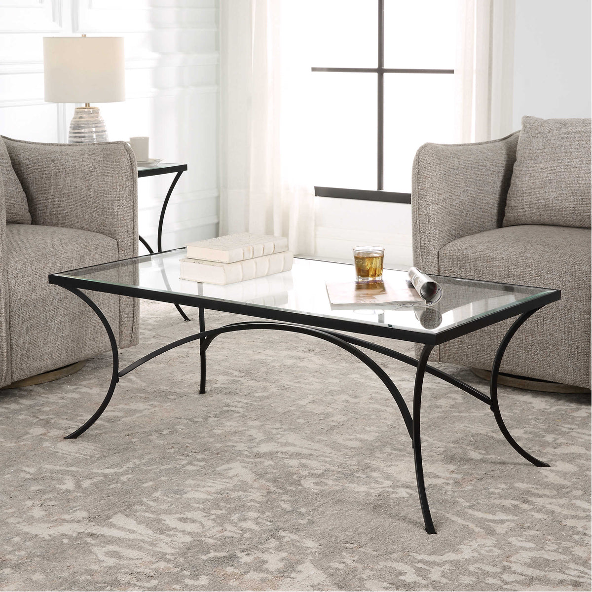 Uttermost Alayna Black Metal &amp; Glass Coffee Table