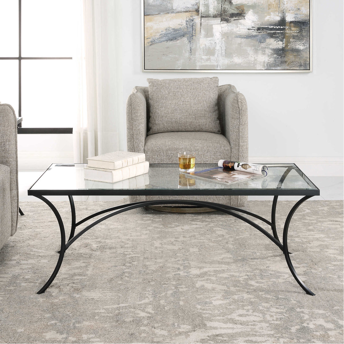 Uttermost Alayna Black Metal &amp; Glass Coffee Table