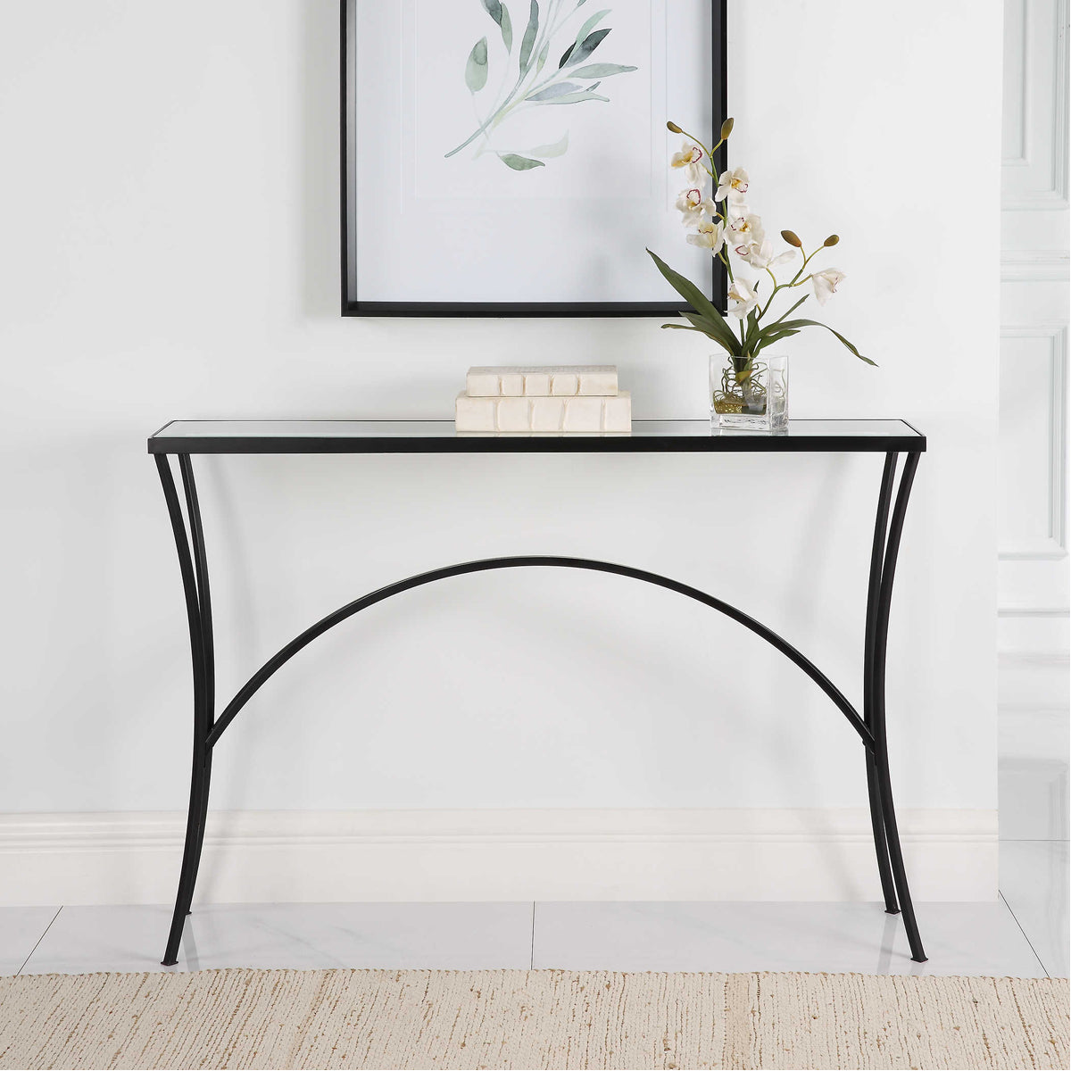 Uttermost Alayna Black Metal &amp; Glass Console Table