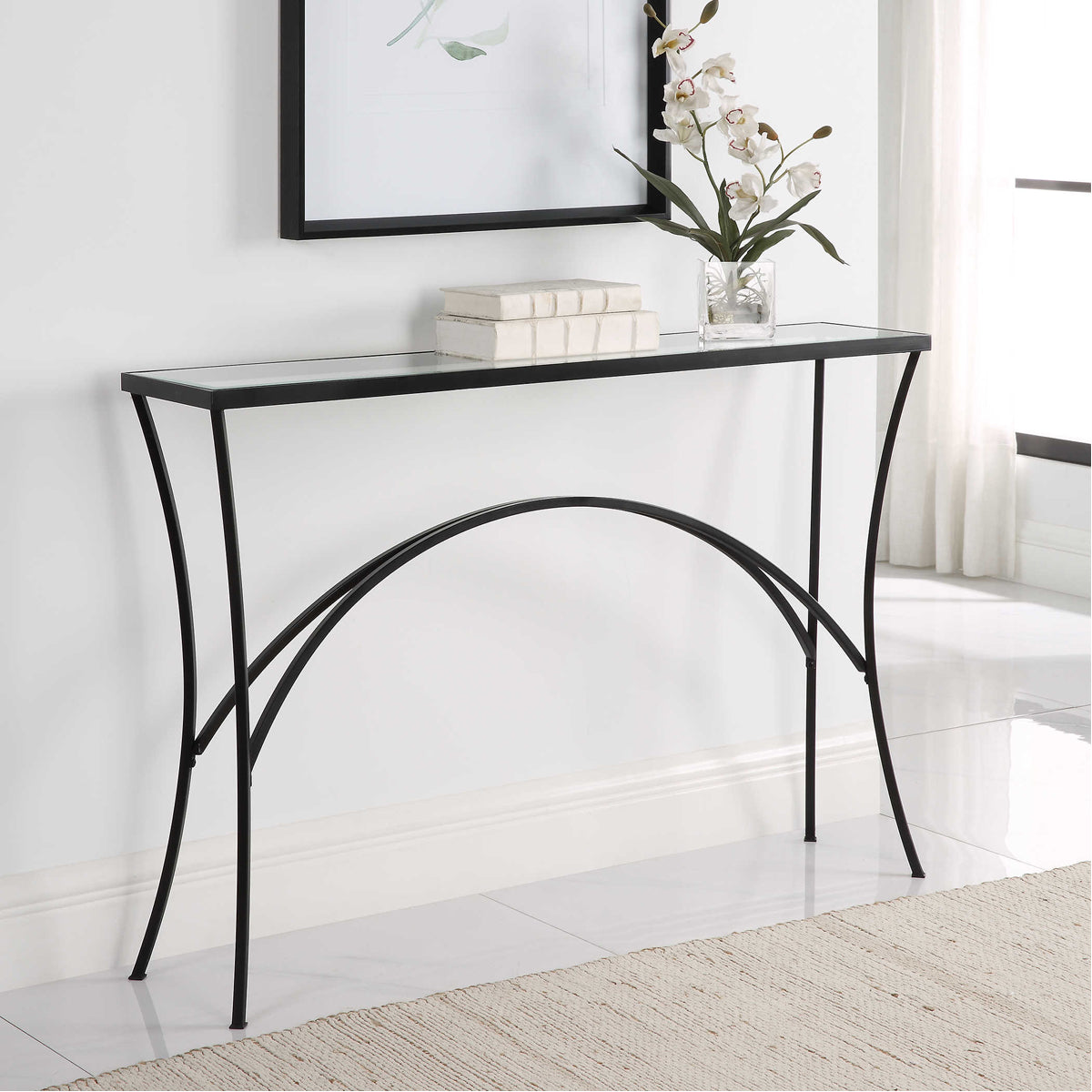 Uttermost Alayna Black Metal &amp; Glass Console Table