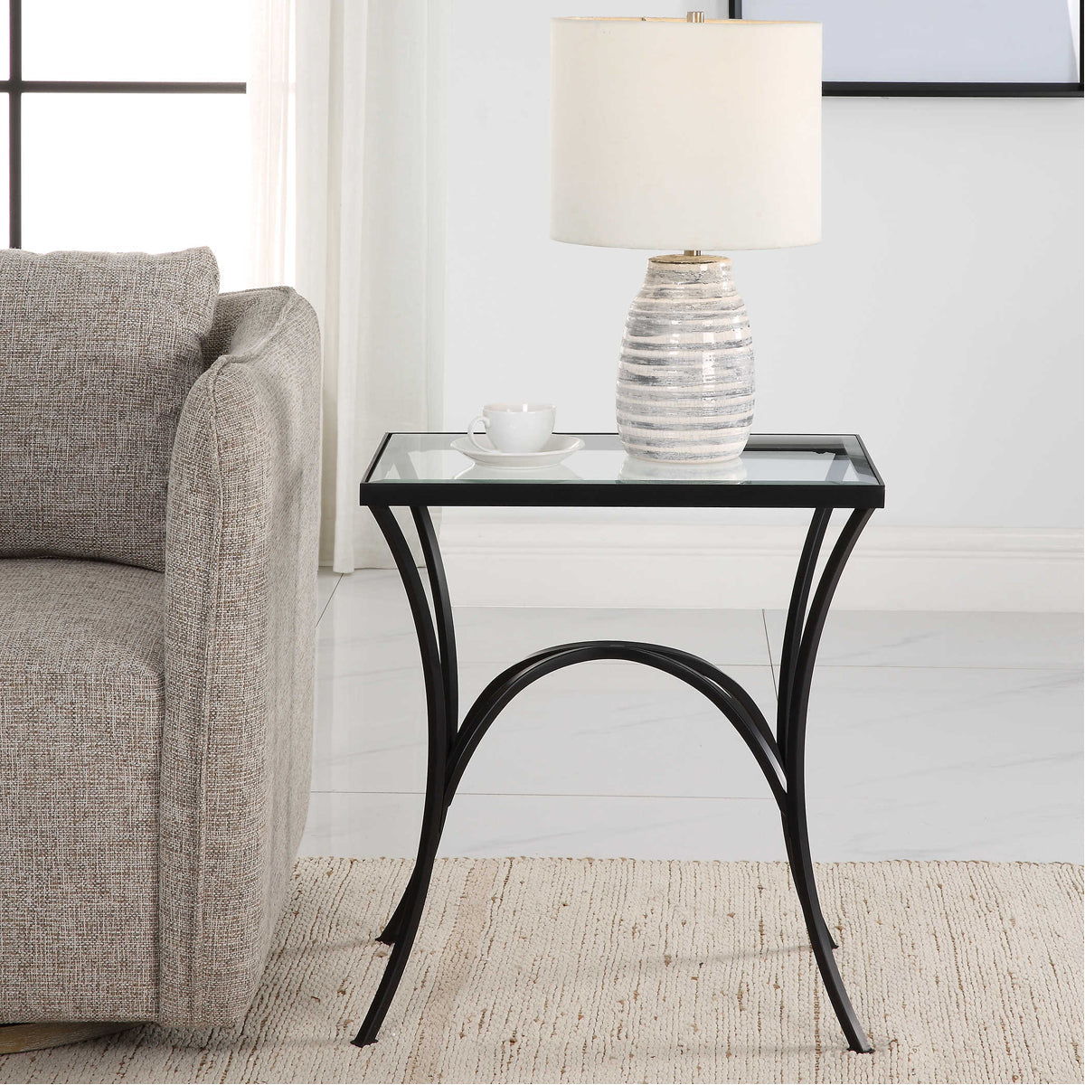 Uttermost Alayna Black Metal &amp; Glass End Table