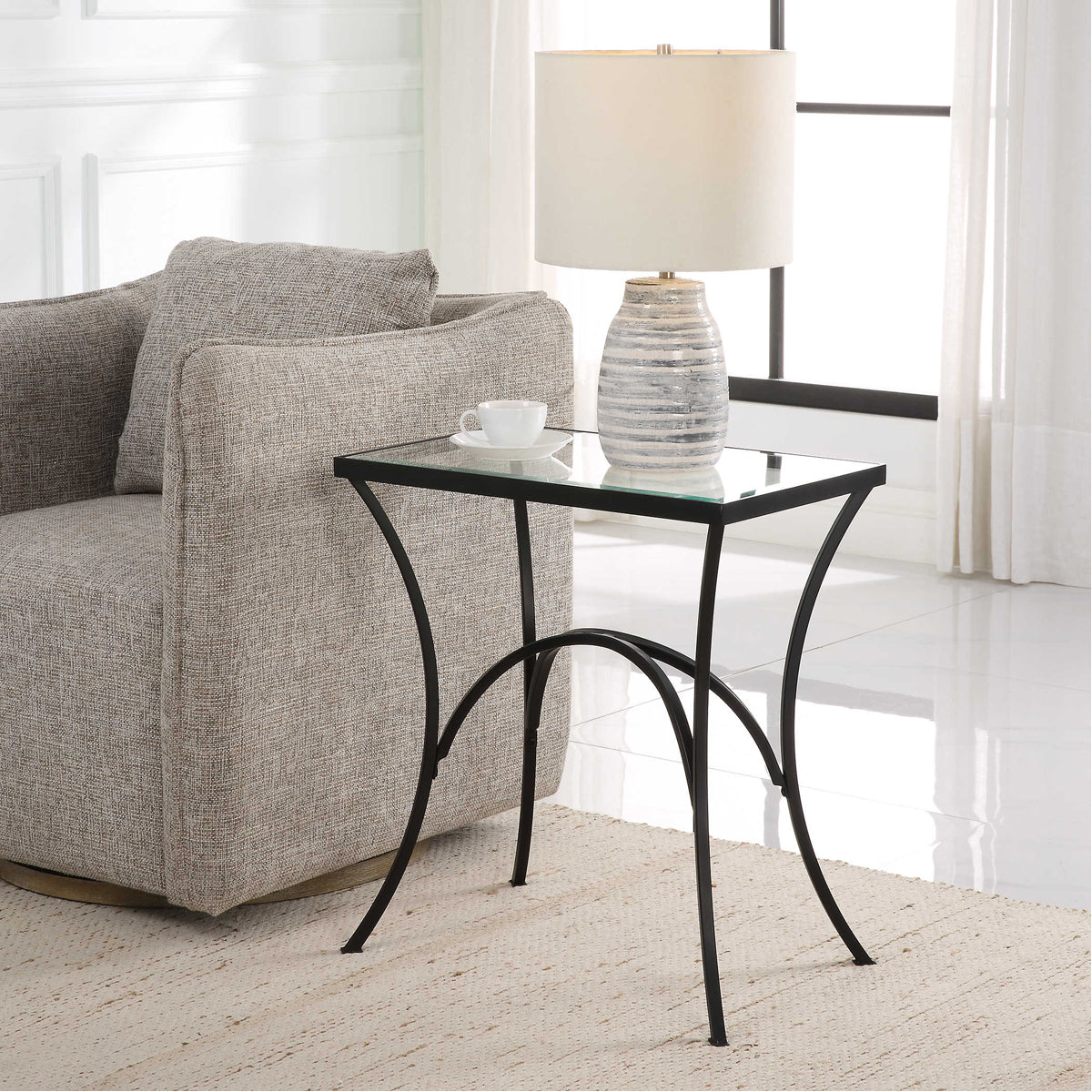 Uttermost Alayna Black Metal &amp; Glass End Table