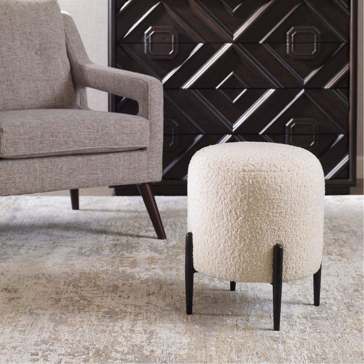 Uttermost Arles White Shearling Ottoman