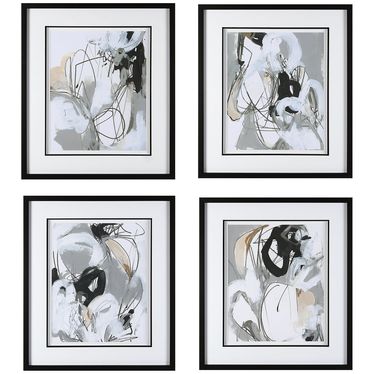 Uttermost Tangled Threads Abstract Framed Prints, Set of 4