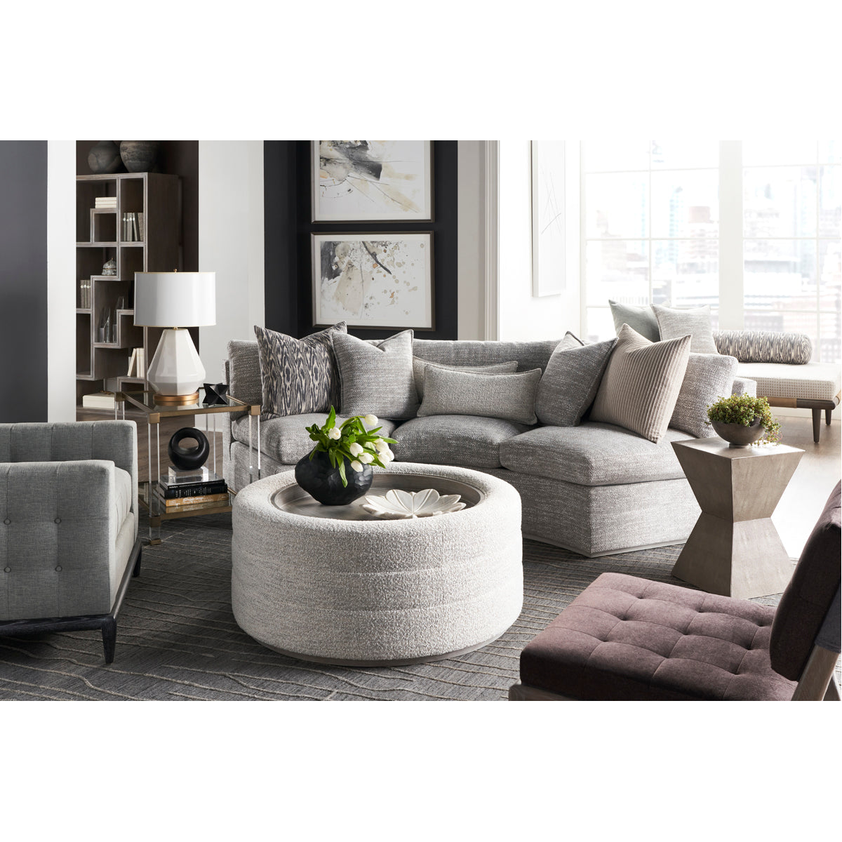 Vanguard Furniture Boyden Round Ottoman with Wood Tray