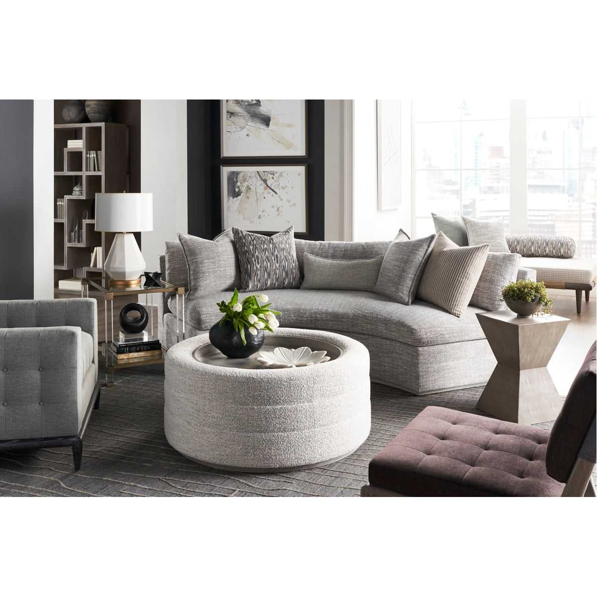 Vanguard Furniture Boyden Round Ottoman with Wood Tray