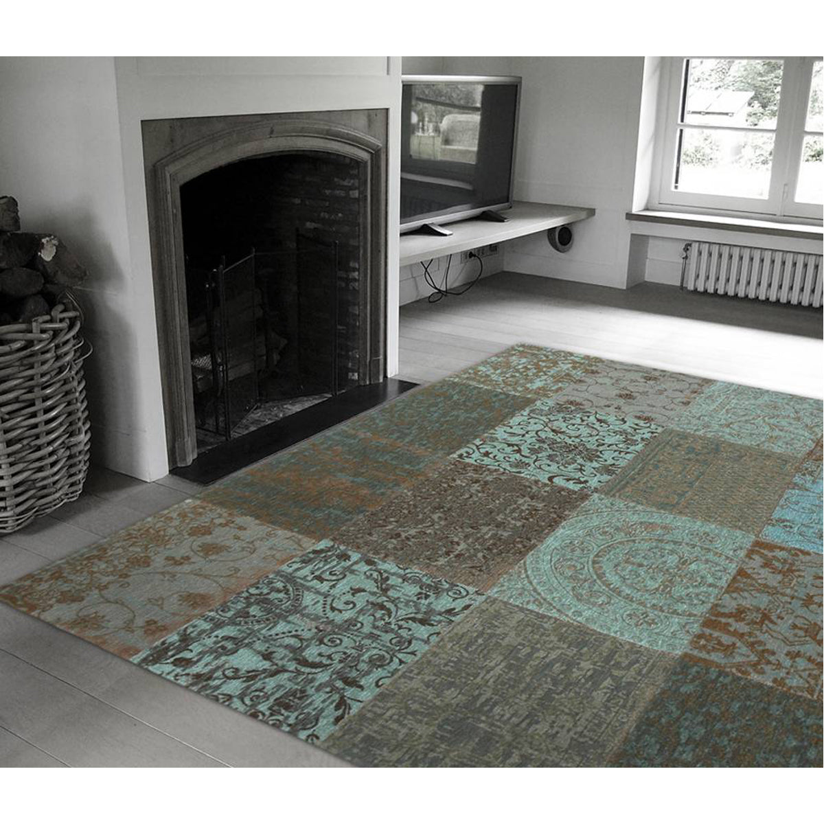 Louis de Poortere Vintage Patchwork 8006 Sea Blue Rug, 7&#39;6&quot; x 10&#39;10&quot;