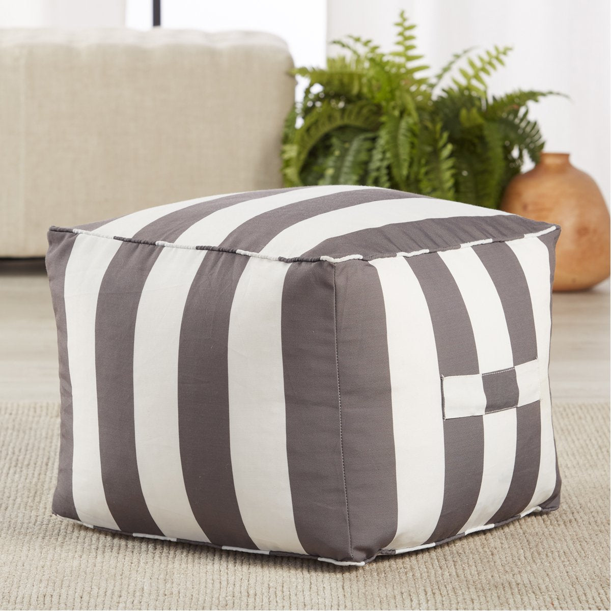 Jaipur Birch Point Chatham Stripes Gray White BIR02 Pouf