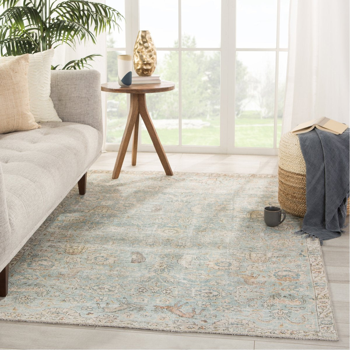 Jaipur Boheme Stag Oriental Floral Teal Gold BOH17 Rug