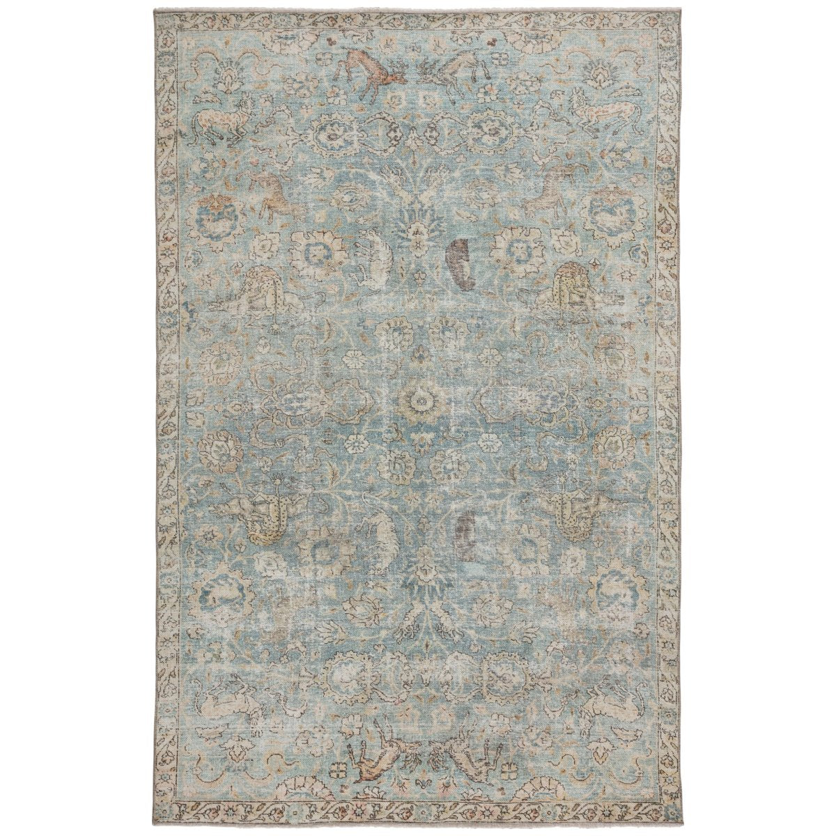 Jaipur Boheme Stag Oriental Floral Teal Gold BOH17 Rug