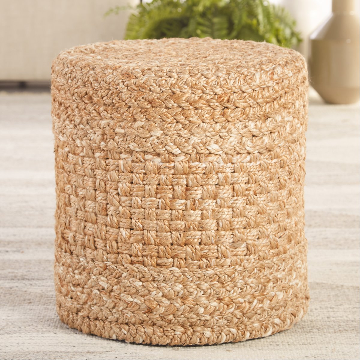 Jaipur Bluffs Sauton Solid Textured Beige White BUF02 Pouf