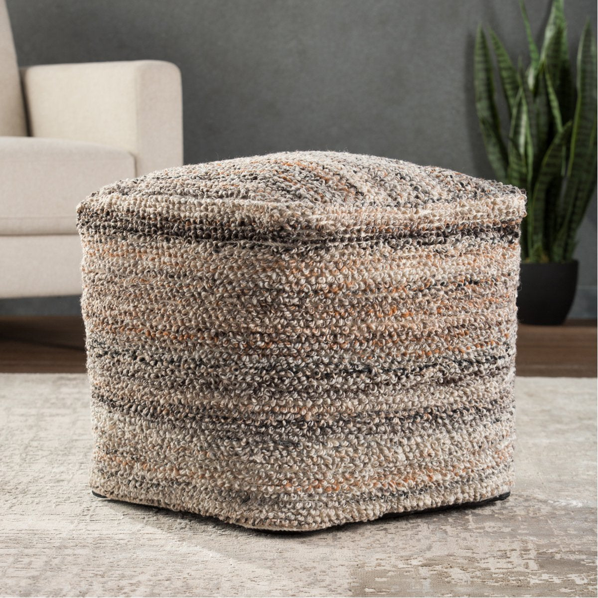 Jaipur Fes Ramada Stripes Textured Gray Tan FES01 Cube Pouf