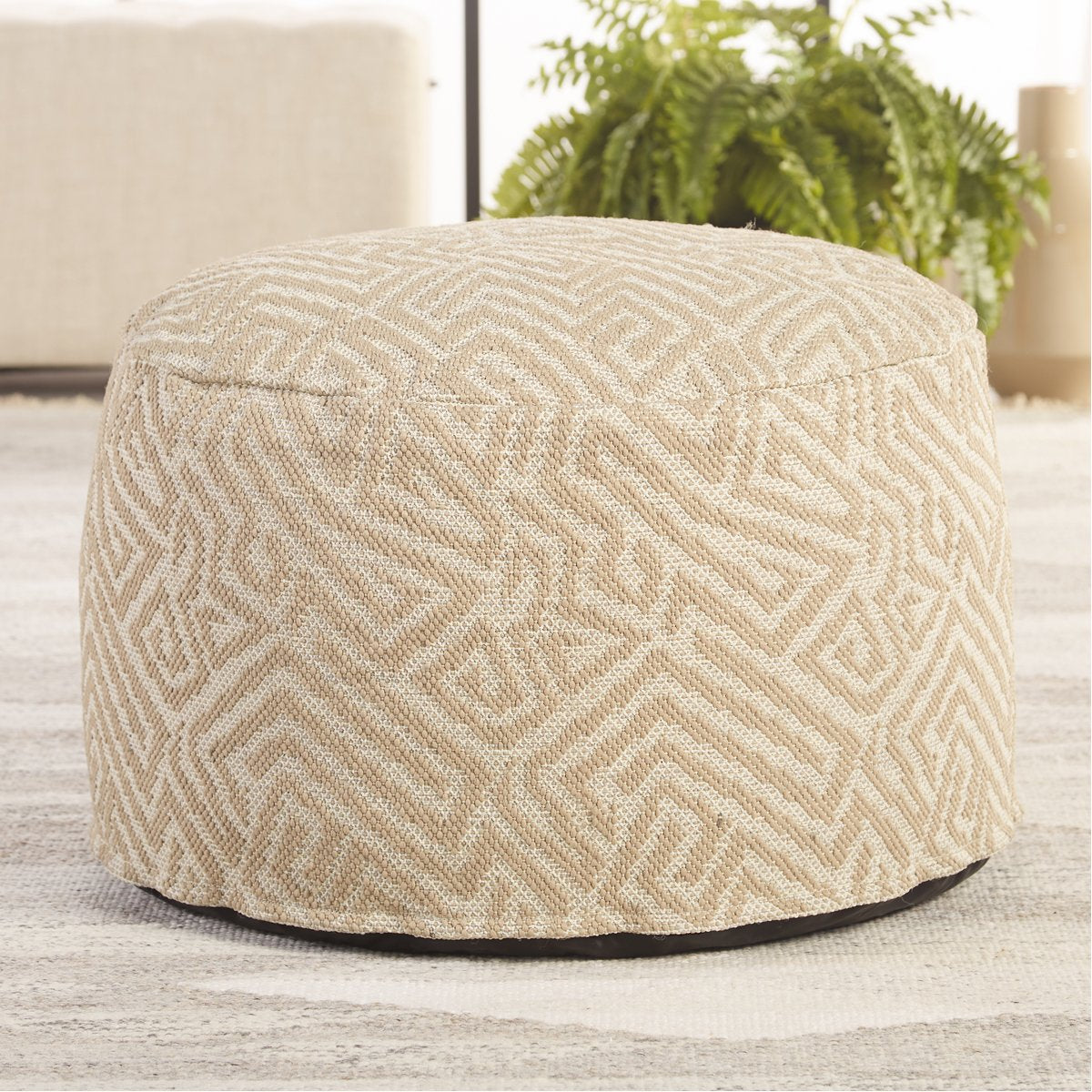 Jaipur Fika Fenne Tribal Geometric Taupe White FIK02 Pouf