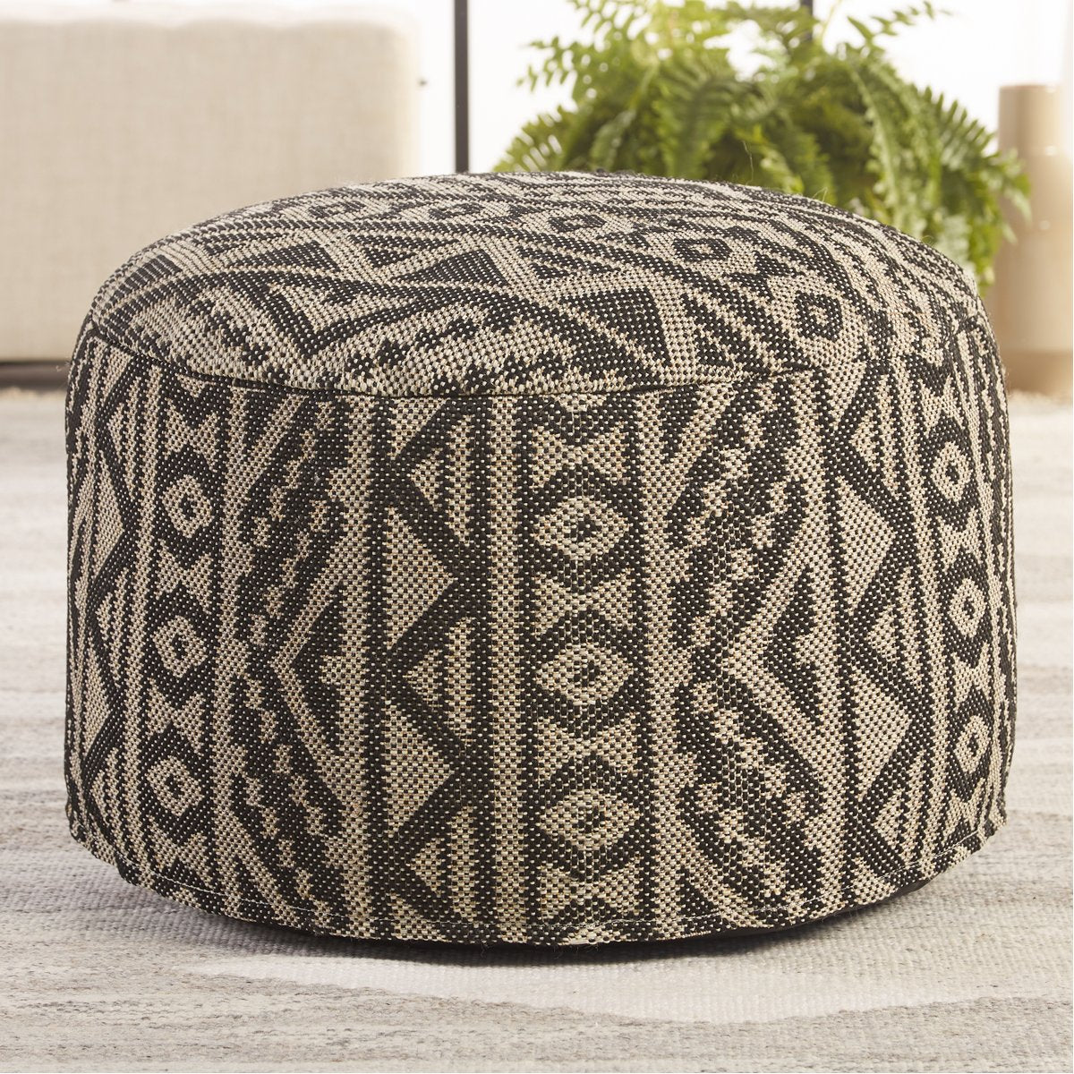 Jaipur Fika Renon Tribal Geometric Black Light Taupe FIK03 Pouf