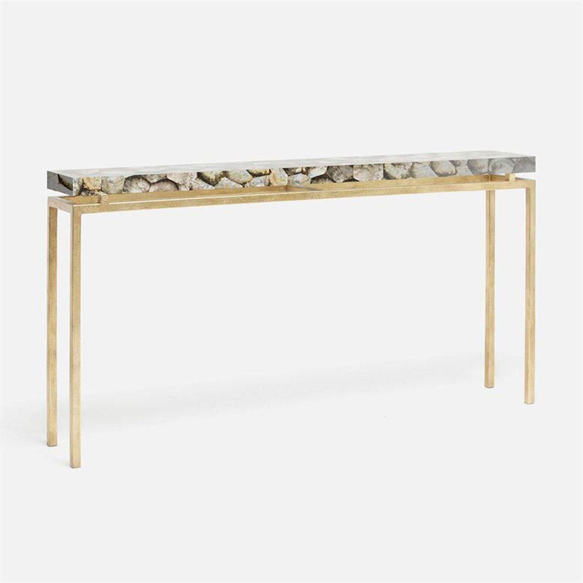 Made Goods Benjamin Floating Leg Console Table in Silver Mop Shell Top