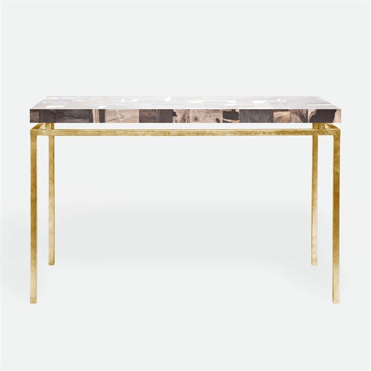 Made Goods Benjamin Floating Leg Console Table in Petrified Wood Top