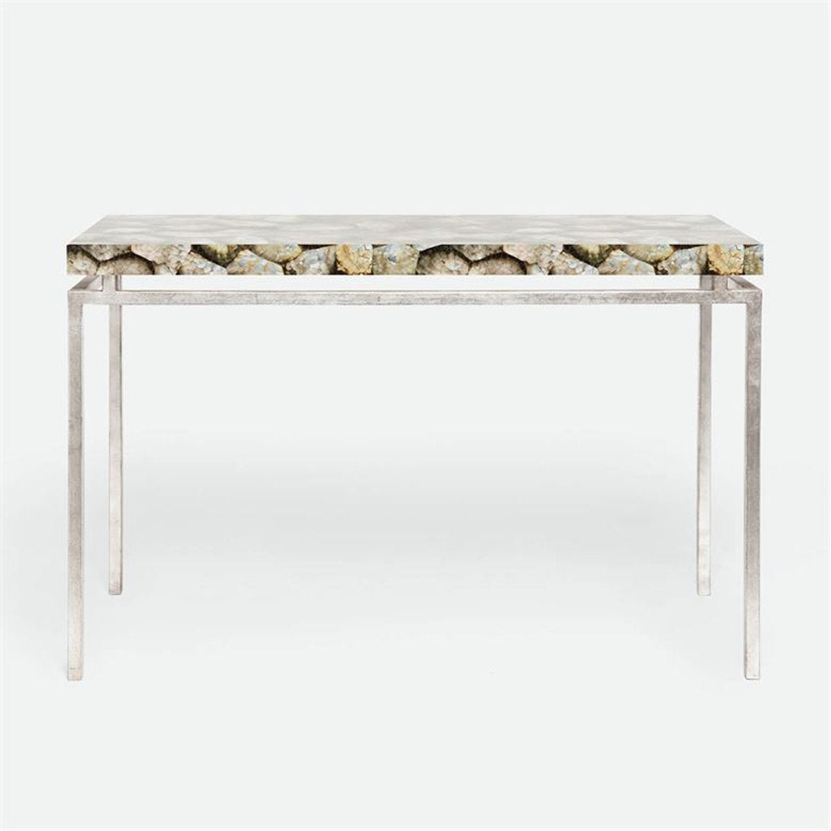 Made Goods Benjamin Floating Leg Console Table in Silver Mop Shell Top