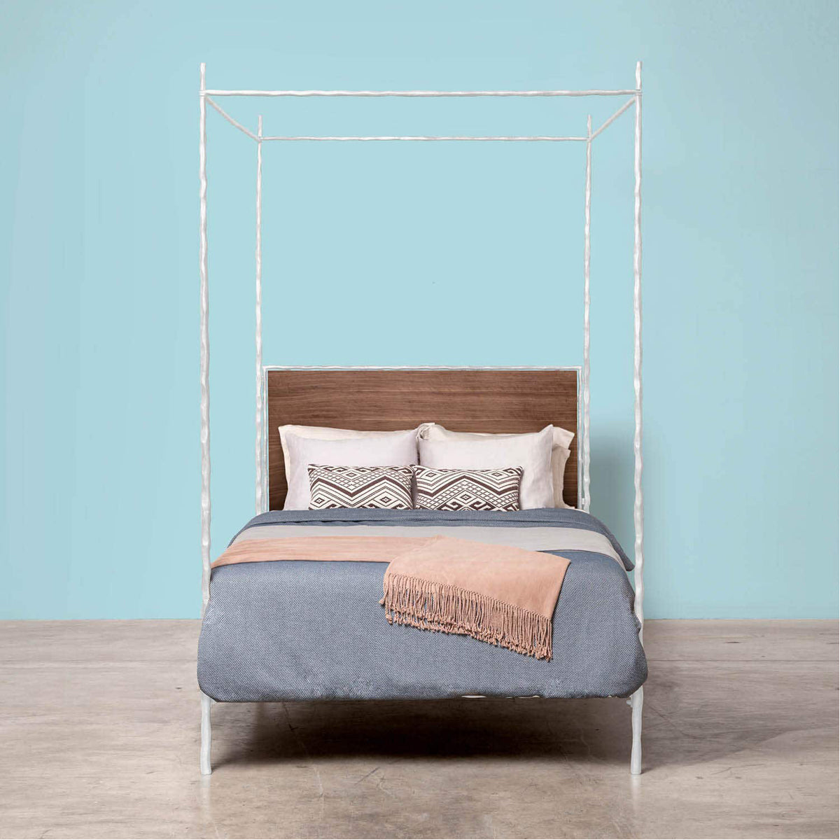 Made Goods Brennan Short Textured Canopy Bed in Alsek Fabric