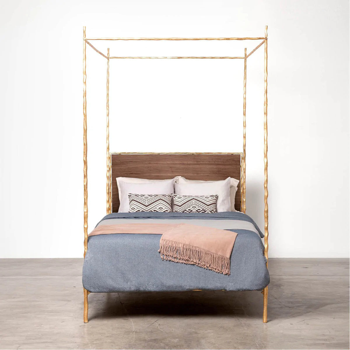 Made Goods Brennan Tall Textured Canopy Bed in Beige Crystal Stone