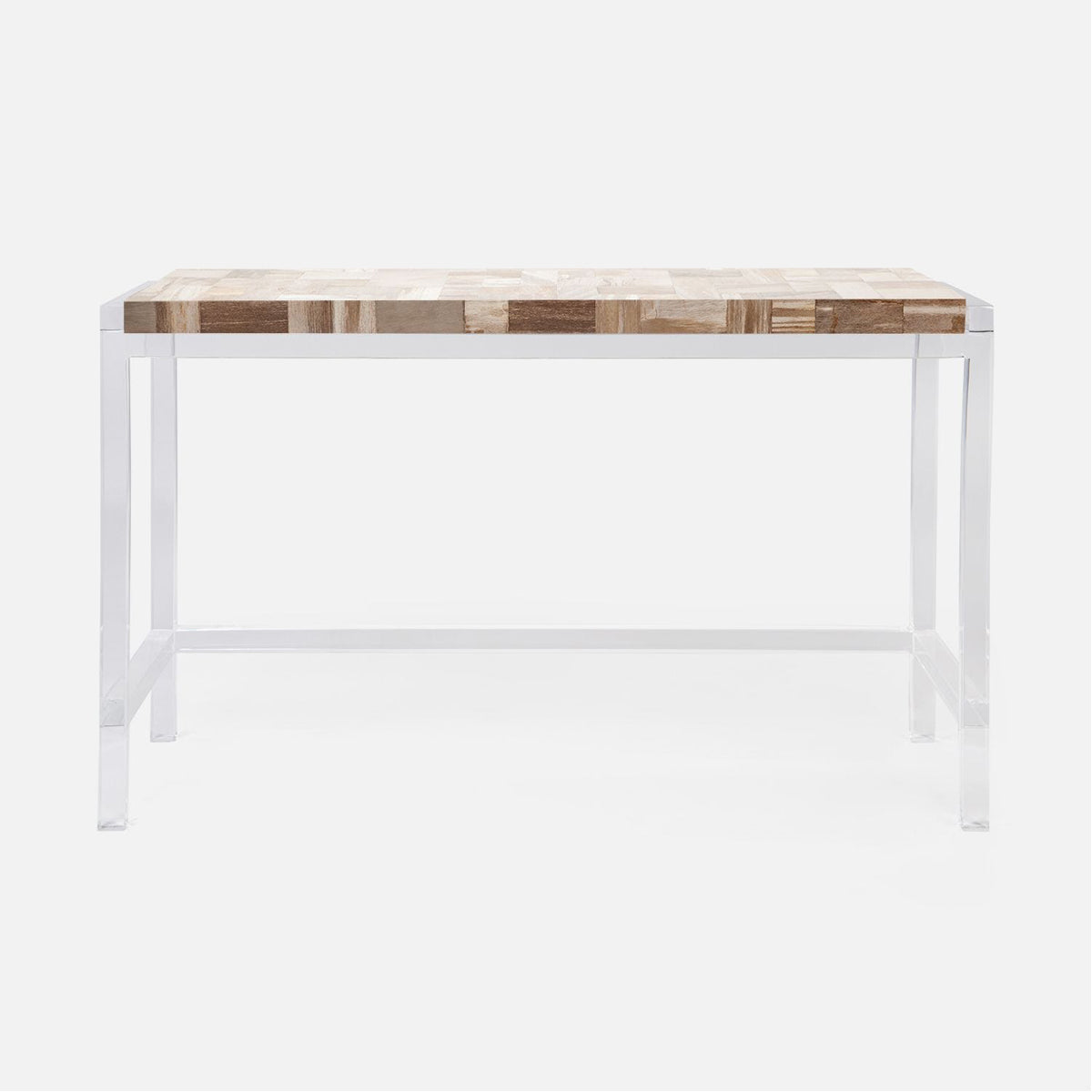 Made Goods Cassian Acrylic Console Table with Petrified Wood Top