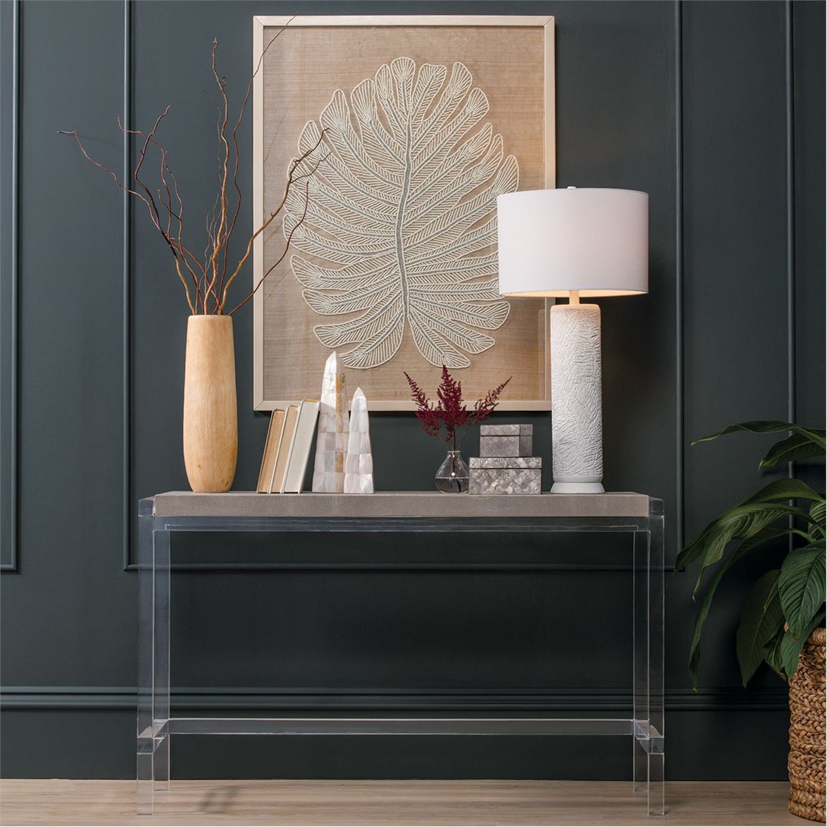 Made Goods Cassian Acrylic Console Table with Realistic Faux Shagreen Top