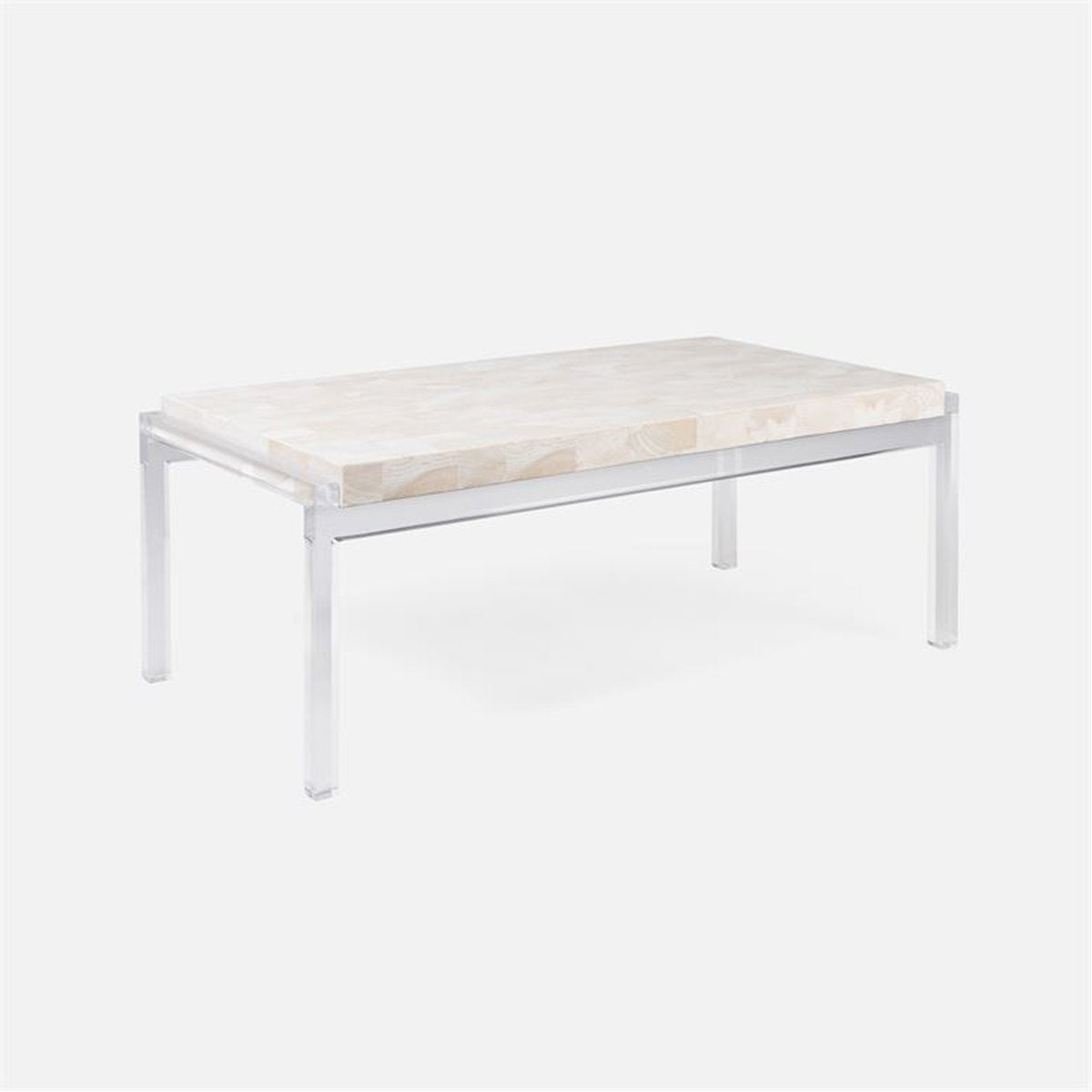 Made Goods Cassian Acrylic Coffee Table with Petrified Wood Top