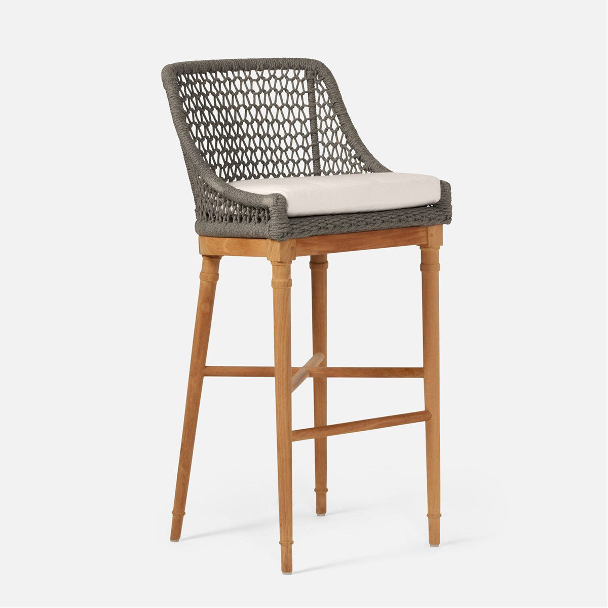 Made Goods Chadwick Woven Rope Outdoor Bar Stool in Alsek Fabric