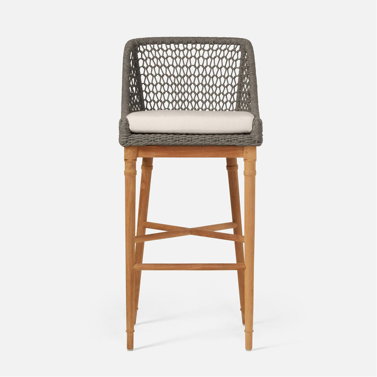 Made Goods Chadwick Woven Rope Outdoor Bar Stool in Danube Fabric