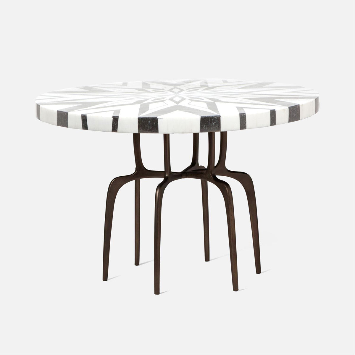 Made Goods Cyrano Metal Dining Table in Black/White Geometric Marble