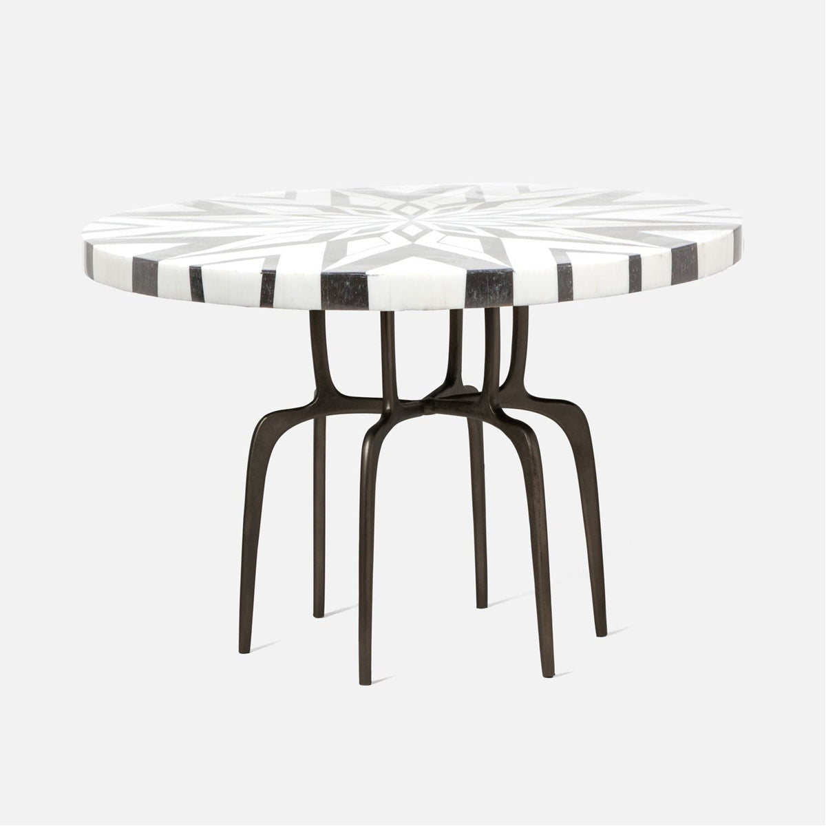 Made Goods Cyrano Metal Dining Table in Black/White Geometric Marble