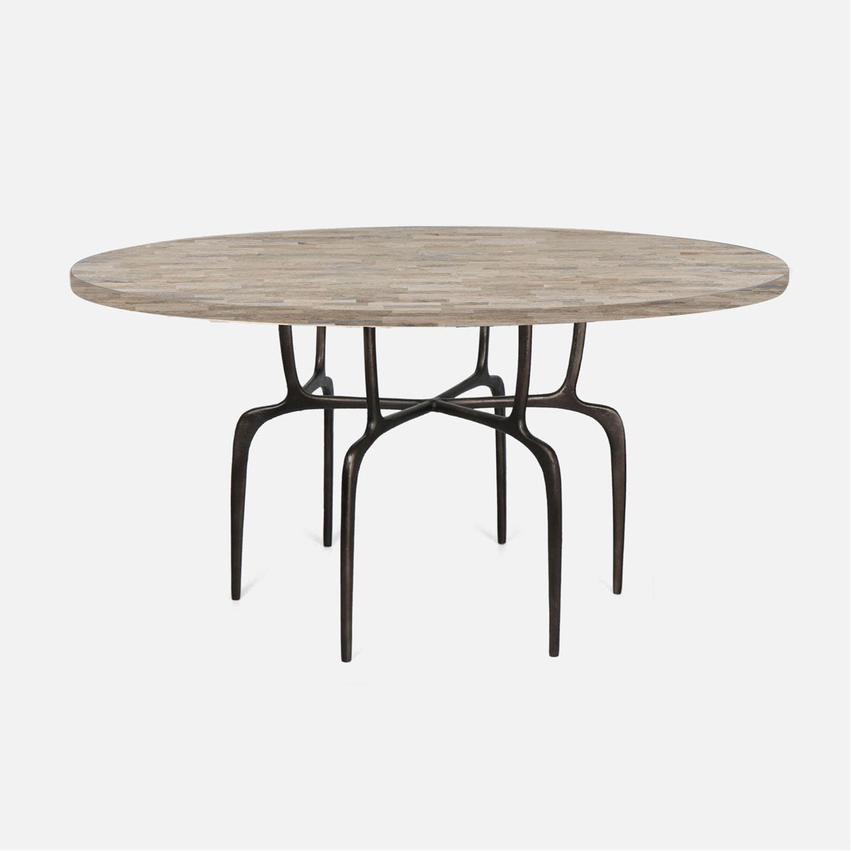 Made Goods Cyrano Metal Dining Table in Warm Gray Marble