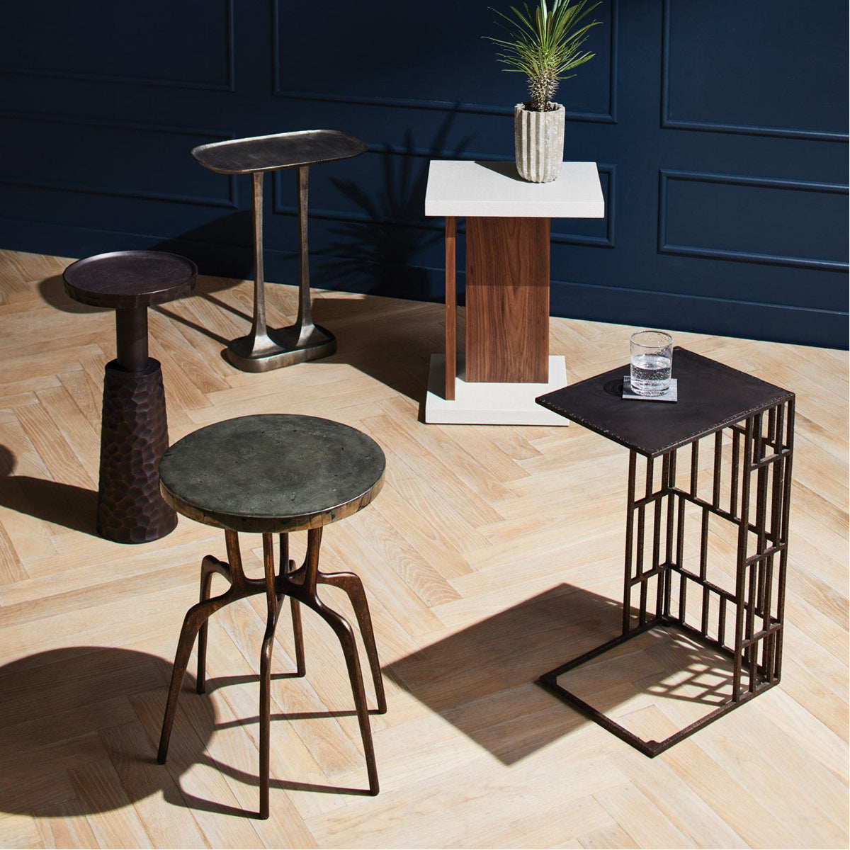 Made Goods Cyrano Metal Accent Table in Blue Tiger Eye