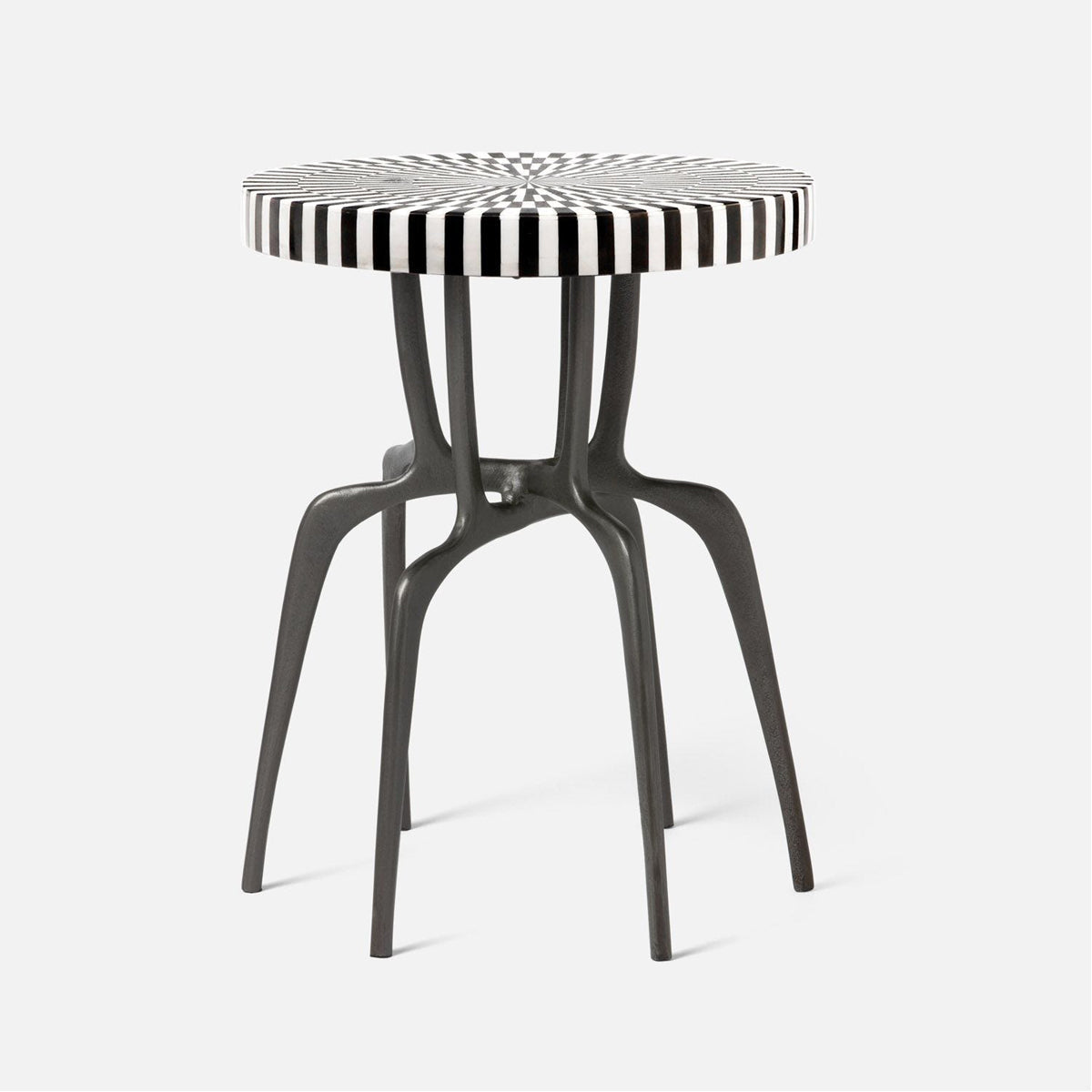 Made Goods Cyrano Metal Accent Table in Black/White Striped Marble