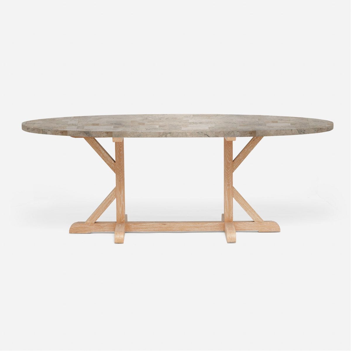 Made Goods Dane Oval Farm Dining Table in Warm Gray Marble