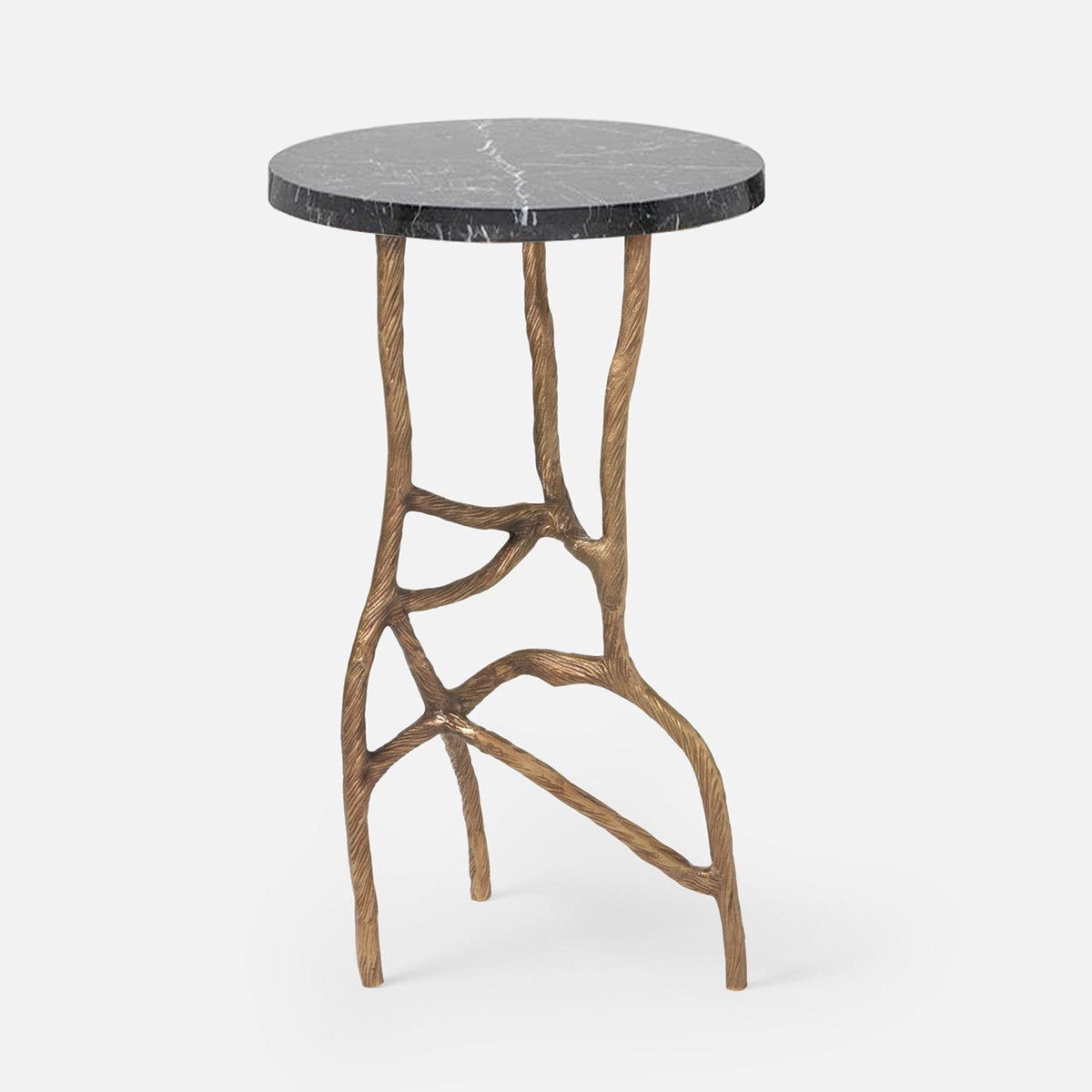 Made Goods Genevier Brass Tripod Base Side Table in Marble