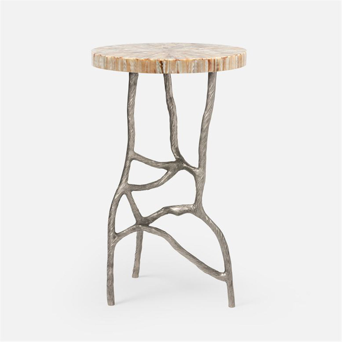 Made Goods Genevier Brass Tripod Base Side Table in Shell