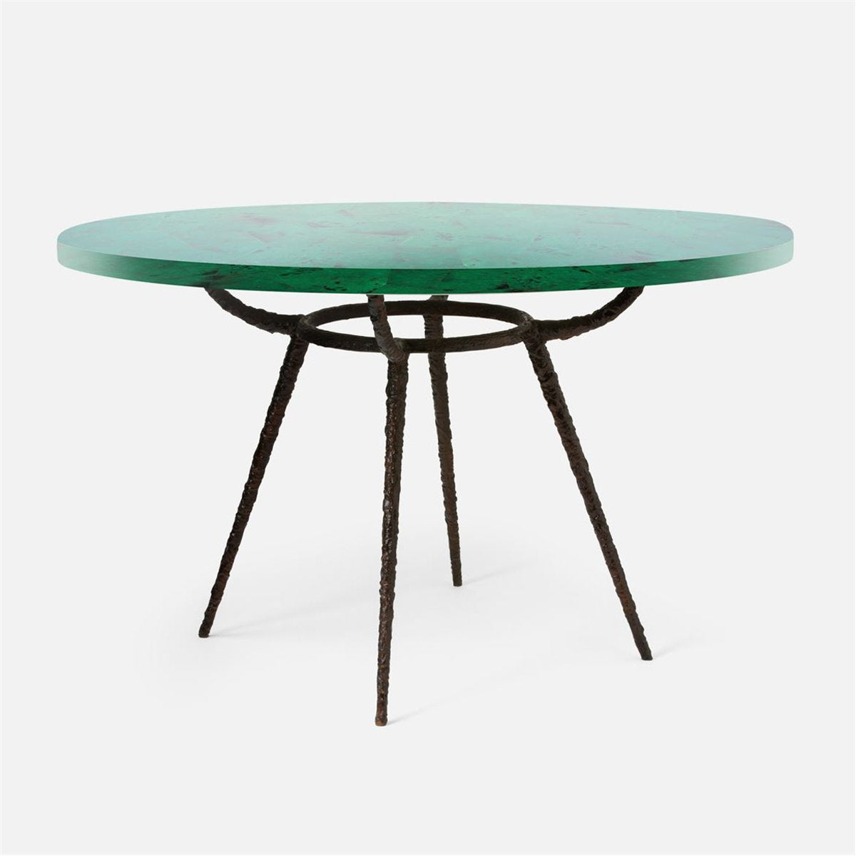 Made Goods Grace Pitted Iron Dining Table in Emerald Shell