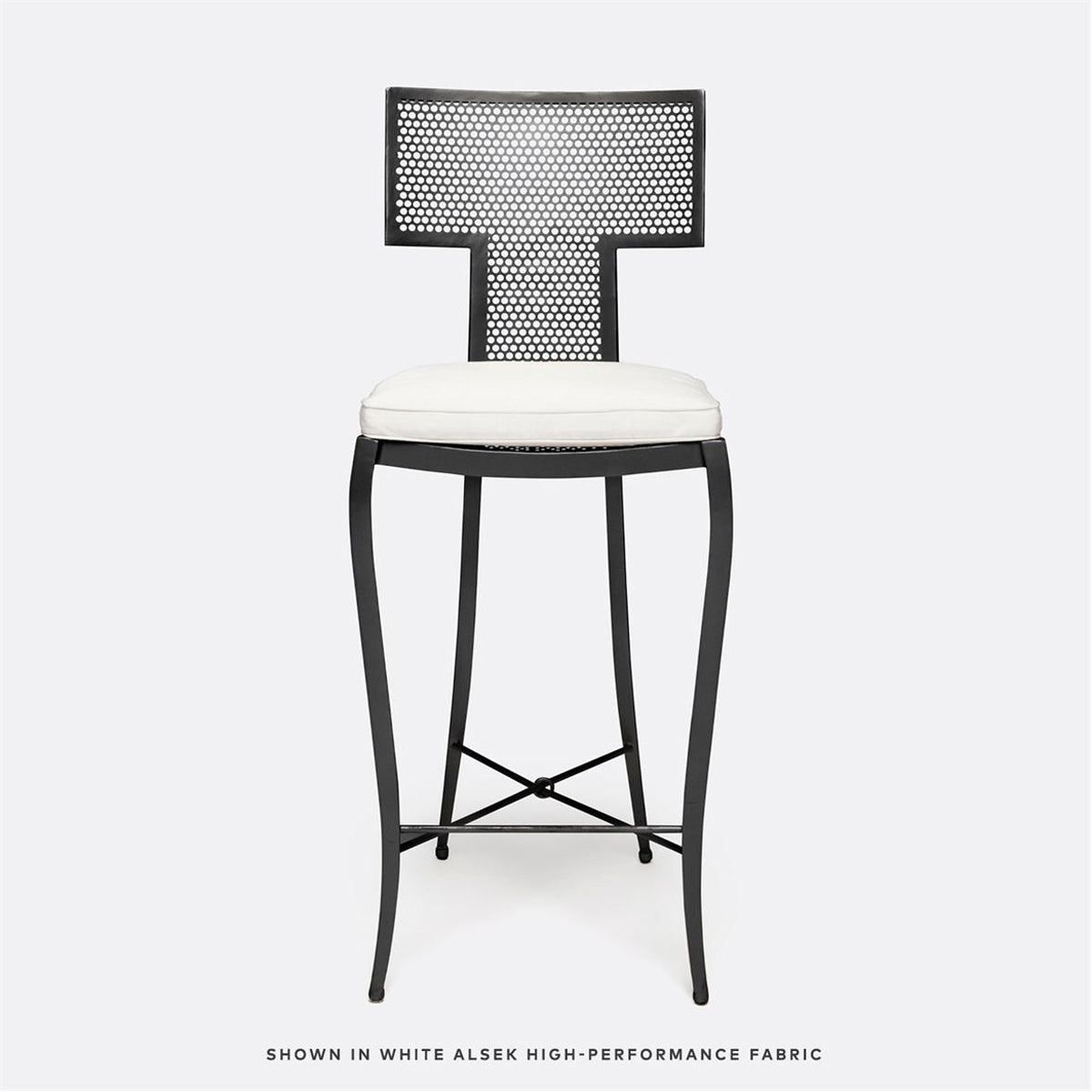 Made Goods Hadley Metal Outdoor Bar Stool in Alsek Fabric