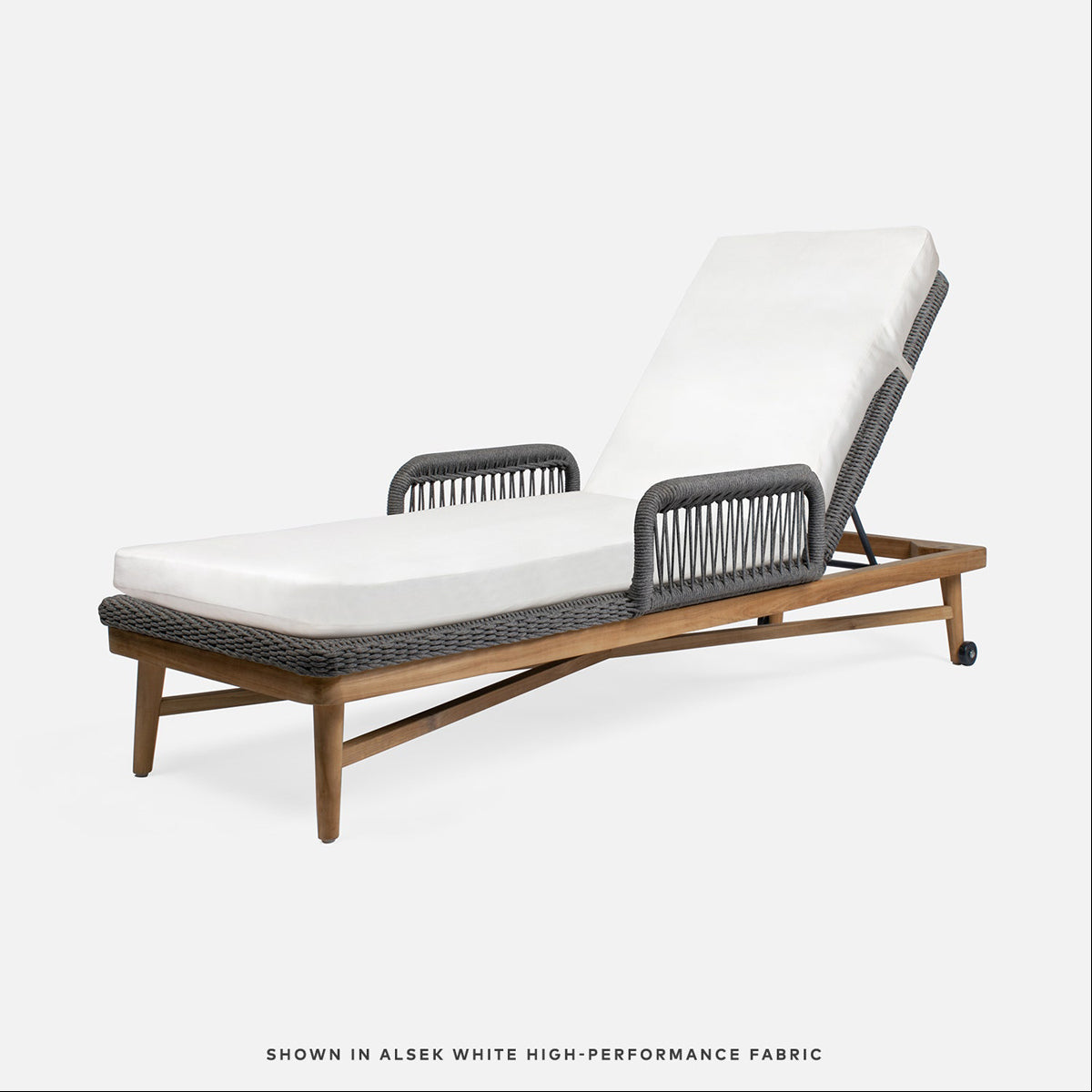 Made Goods Hendrick Teak Outdoor Chaise Lounge in Garonne Leather