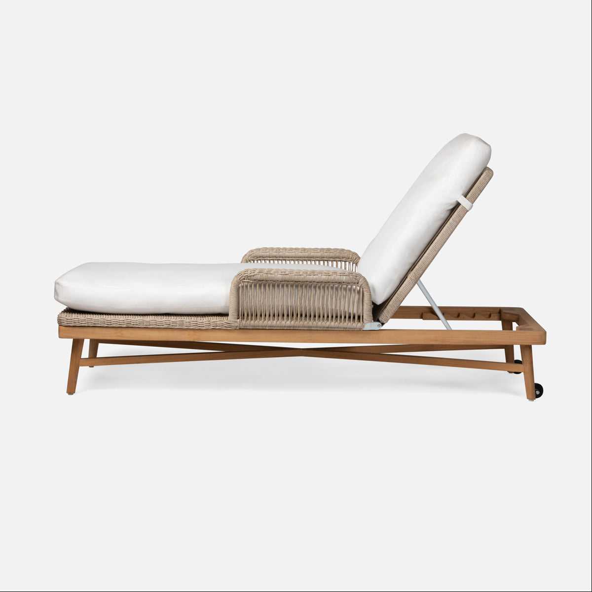 Made Goods Hendrick Teak Outdoor Chaise Lounge in Lambro Boucle