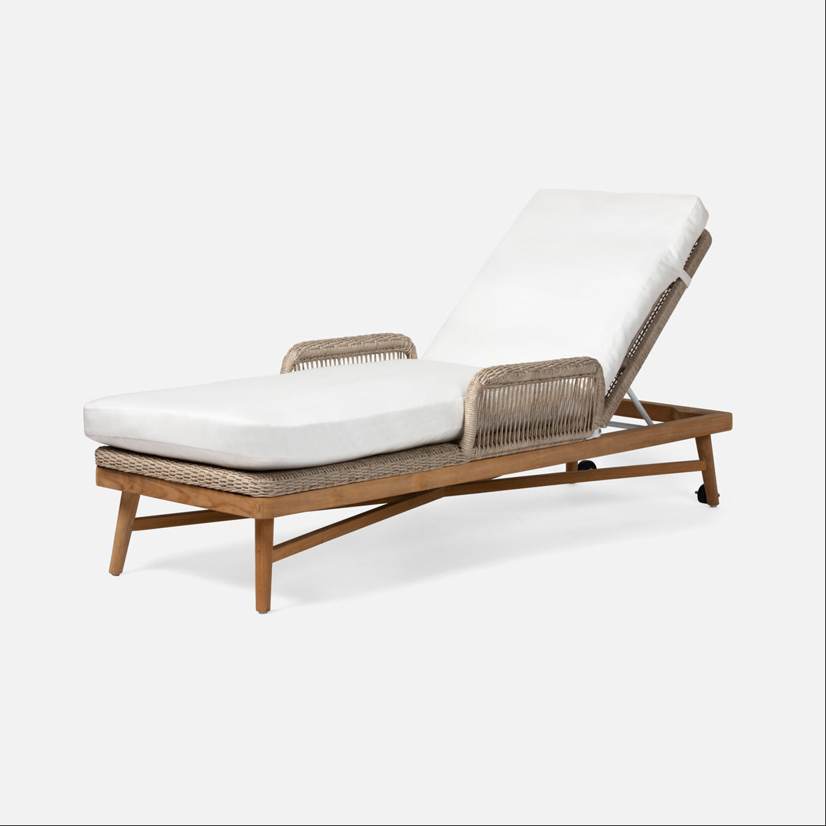 Made Goods Hendrick Teak Outdoor Chaise Lounge in Lambro Boucle