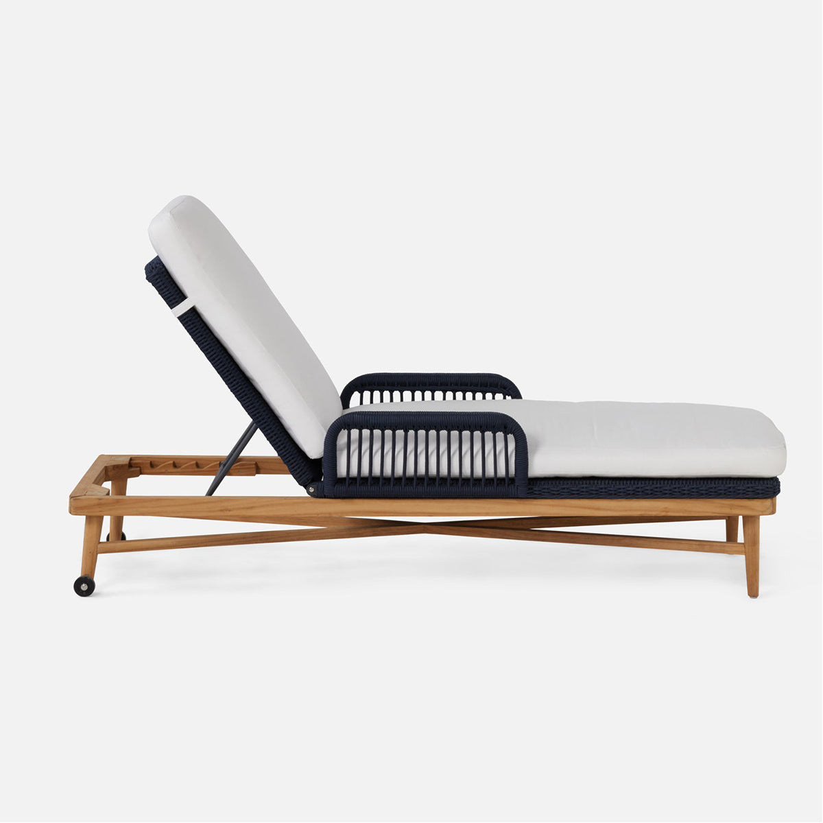 Made Goods Hendrick Teak Outdoor Chaise Lounge in Liard Velvet