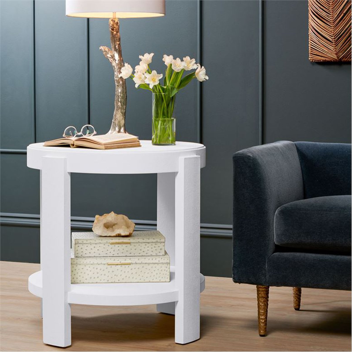 Made Goods Holmes Modern Faux Belgian Linen Side Table