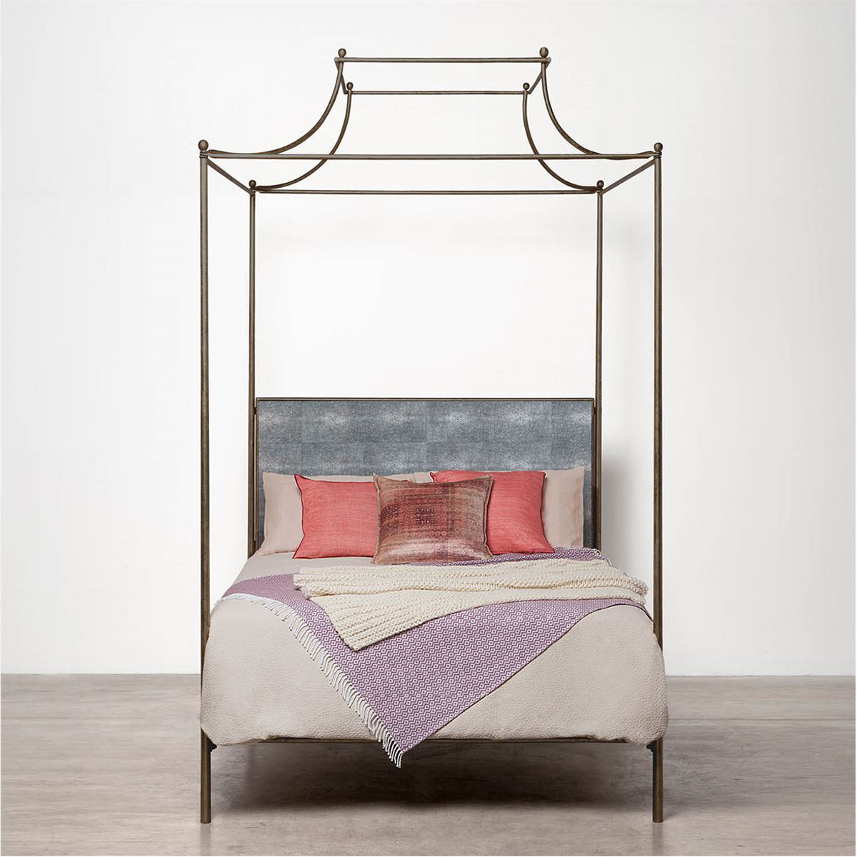 Made Goods Janelle Scalloped Iron Canopy Bed in Havel Velvet